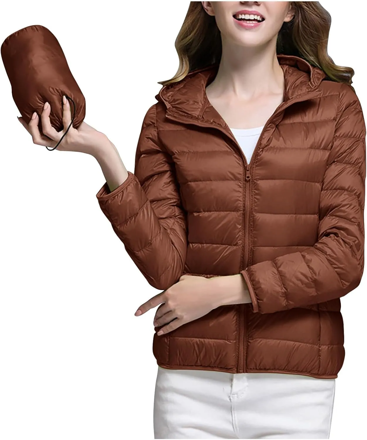 Uillui Women's Packable Ultra-Light Down Jacket Hooded Quilted Puffer Jacket Zippered Pockets Water-Resistant Winter Coats