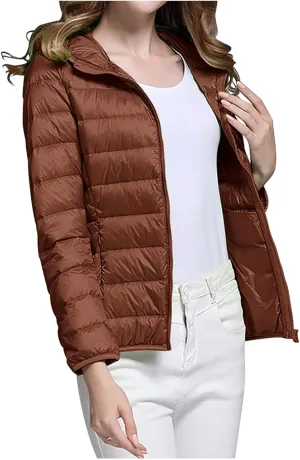Uillui Women's Packable Ultra-Light Down Jacket Hooded Quilted Puffer Jacket Zippered Pockets Water-Resistant Winter Coats