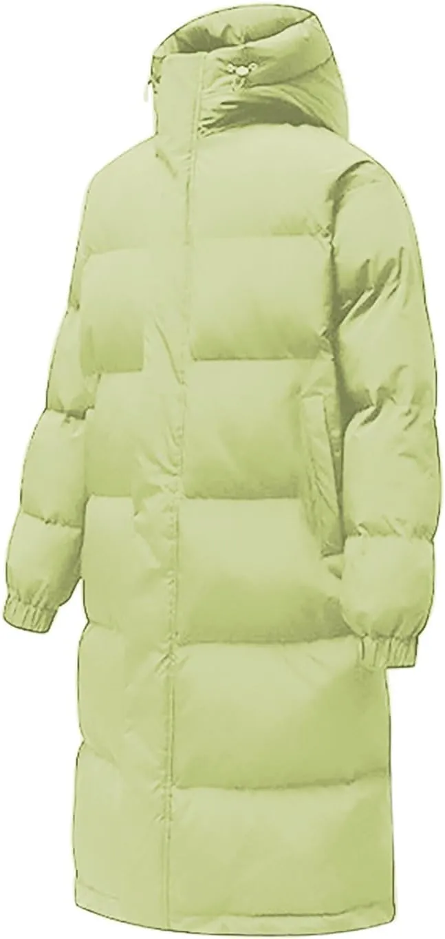 Unisex Mens Puffer Jacket Winter Thicken Waterproof Windproof Long Quilted Trench Coat Thermal Down Coats with Hood