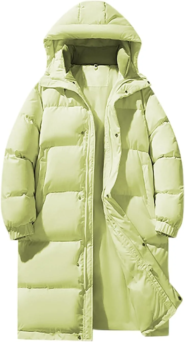 Unisex Mens Puffer Jacket Winter Thicken Waterproof Windproof Long Quilted Trench Coat Thermal Down Coats with Hood