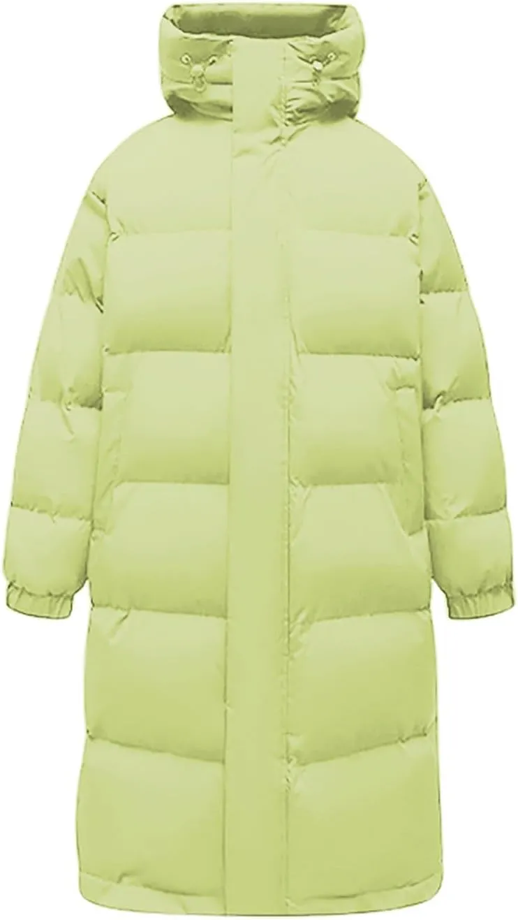 Unisex Mens Puffer Jacket Winter Thicken Waterproof Windproof Long Quilted Trench Coat Thermal Down Coats with Hood