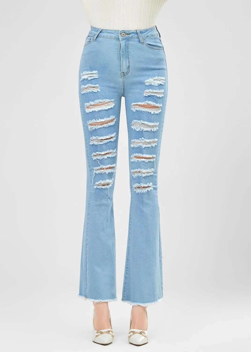 utcoco High Waisted Bell Bottom Jeans for Women Stretch Flare Jeans for Women Ripped Distressed Bootcut Jeans