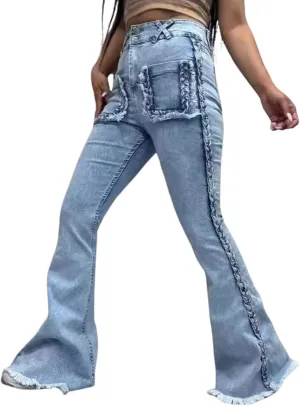utcoco High Waisted Bell Bottom Jeans for Women Stretch Flare Jeans for Women Wide Leg Denim Trousers with Pockets