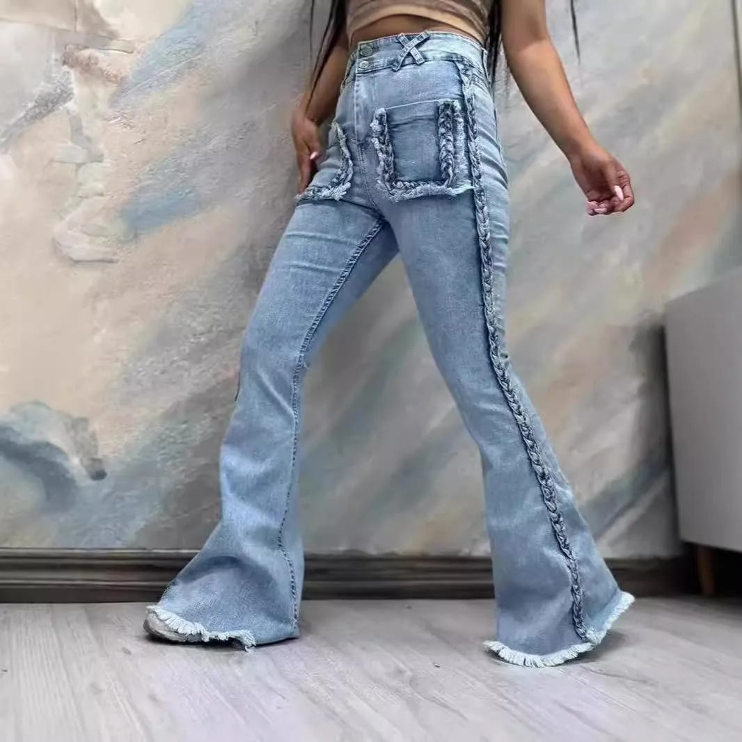 utcoco High Waisted Bell Bottom Jeans for Women Stretch Flare Jeans for Women Wide Leg Denim Trousers with Pockets