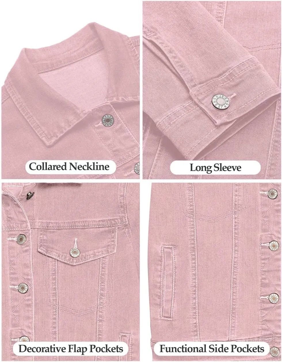 Vetinee Womens Stretch Button Down Long Sleeve Pockets Denim Jean Trucker Jacket