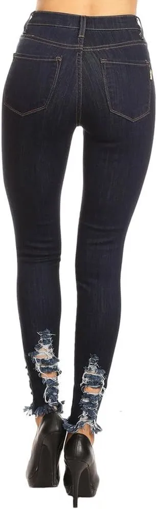 Vibrant Women’s Denim Skinny Jeans – Stretch High Waisted Raw Edges Heavy Distressed Ripped Casual Slim Fit Pants