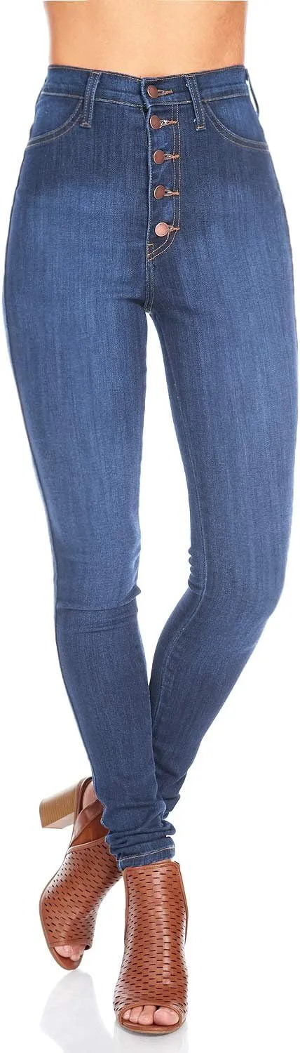 Vibrant Women’s Skinny Denim Jeans – High Waisted 5 Button Up Super Stretch Classic Casual Slim Fit Pants