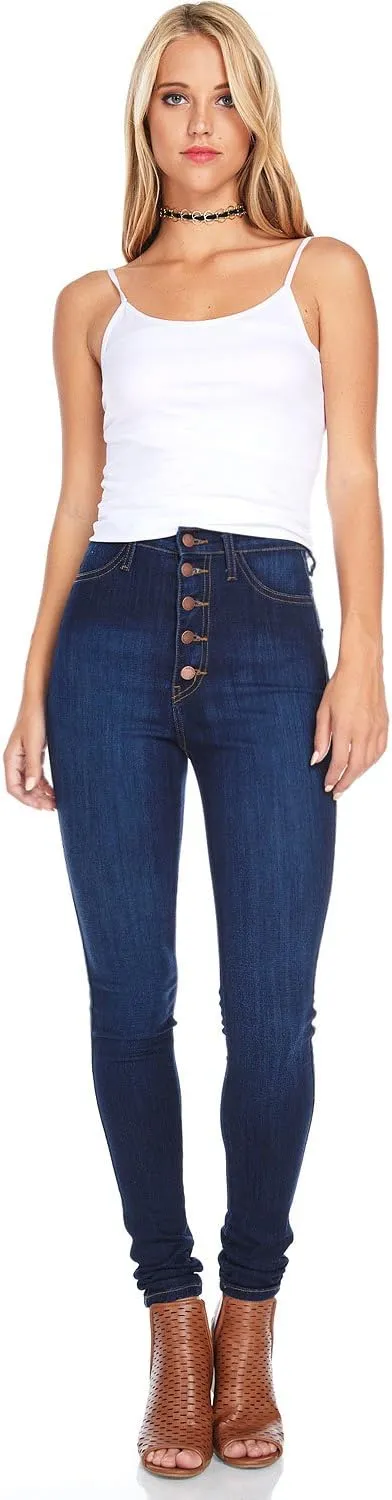 Vibrant Women’s Skinny Denim Jeans – High Waisted 5 Button Up Super Stretch Classic Casual Slim Fit Pants