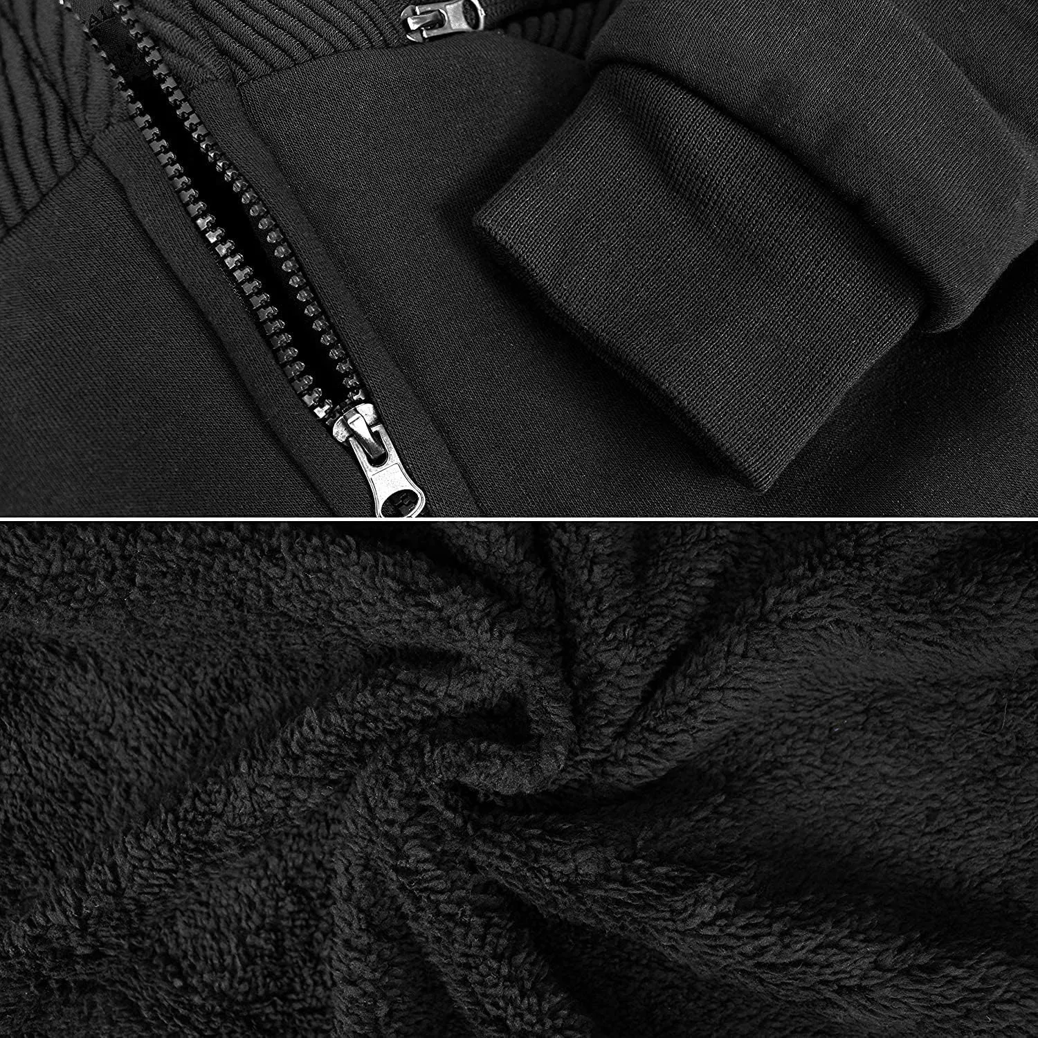 vkwear Men's Quilted Moto Sherpa Fleece Lined Zip Up Hoodie Jacket