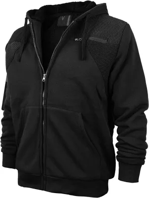 vkwear Men's Quilted Moto Sherpa Fleece Lined Zip Up Hoodie Jacket
