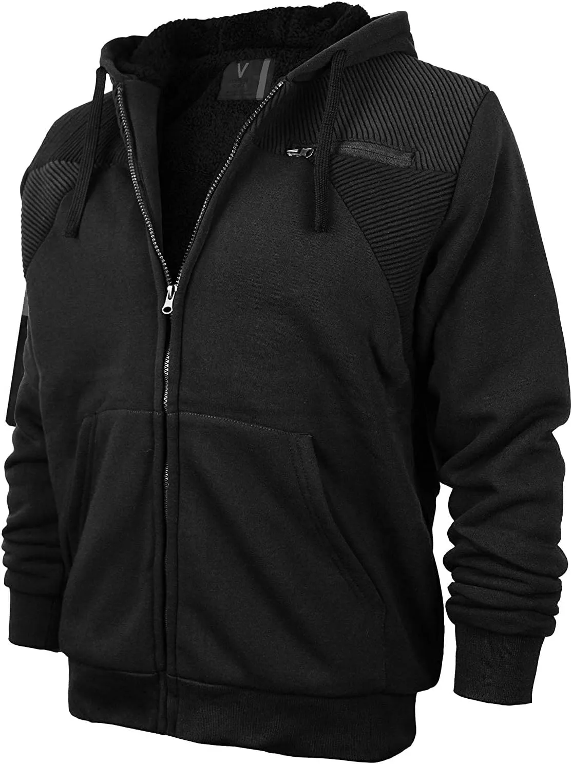 vkwear Men's Quilted Moto Sherpa Fleece Lined Zip Up Hoodie Jacket