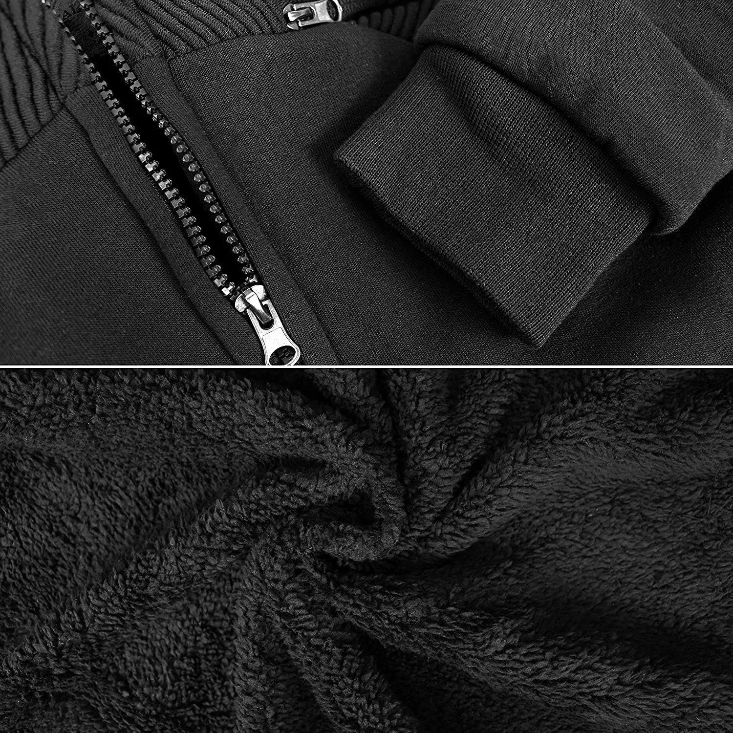 vkwear Men's Quilted Moto Sherpa Fleece Lined Zip Up Hoodie Jacket