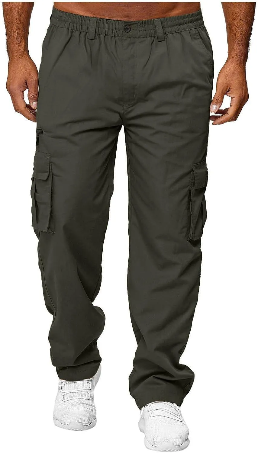 Wankang Men's Cargo Pants with Multi Pockets Hiking Sweatpants Casual Athletic Jogger Pants for Men Sports Relaxed Trousers