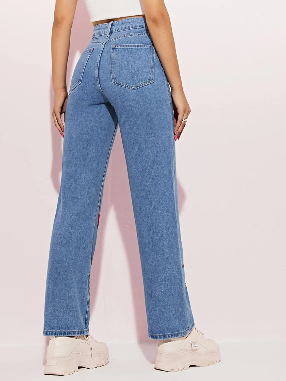 WDIRARA Women's Cow Print Ripped Jeans High Waisted Button Skinny Denim Pants