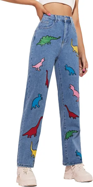 WDIRARA Women's Cow Print Ripped Jeans High Waisted Button Skinny Denim Pants