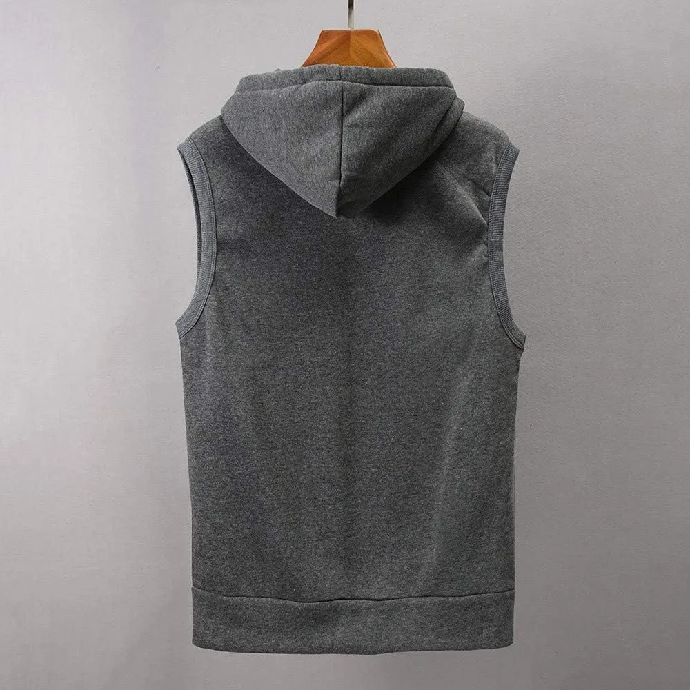 WENKOMG1 Hooded Vest for Men, Solid Sleeveless Waistcoat Soft Sports Jacket Slim Shirt with Pocket Zipper Blouse