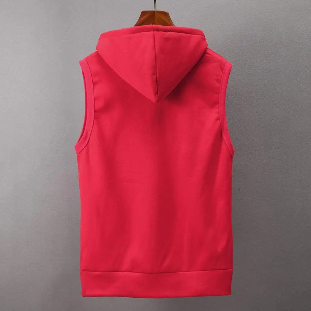 WENKOMG1 Hooded Vest for Men, Solid Sleeveless Waistcoat Soft Sports Jacket Slim Shirt with Pocket Zipper Blouse