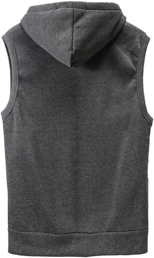 WENKOMG1 Hooded Vest for Men, Solid Sleeveless Waistcoat Soft Sports Jacket Slim Shirt with Pocket Zipper Blouse