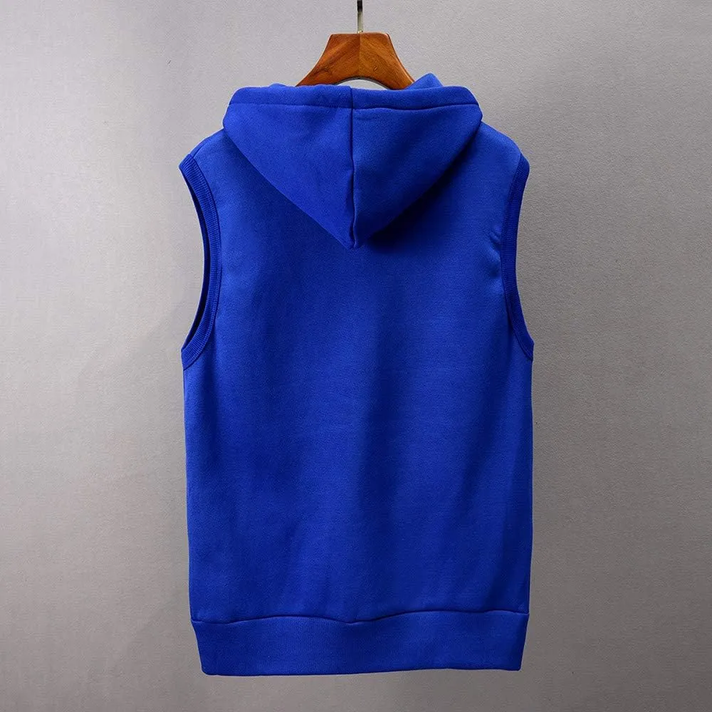 WENKOMG1 Hooded Vest for Men, Solid Sleeveless Waistcoat Soft Sports Jacket Slim Shirt with Pocket Zipper Blouse
