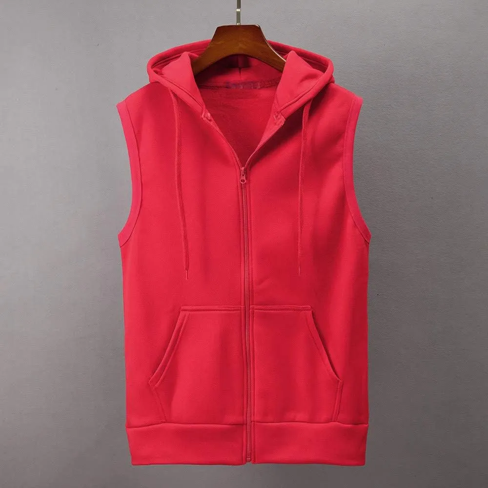 WENKOMG1 Hooded Vest for Men, Solid Sleeveless Waistcoat Soft Sports Jacket Slim Shirt with Pocket Zipper Blouse