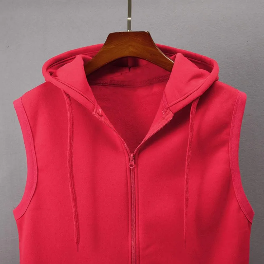 WENKOMG1 Hooded Vest for Men, Solid Sleeveless Waistcoat Soft Sports Jacket Slim Shirt with Pocket Zipper Blouse