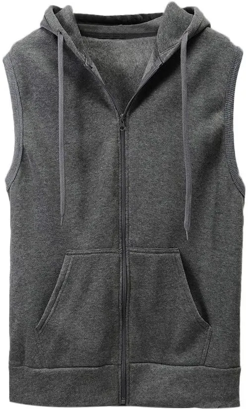 WENKOMG1 Hooded Vest for Men, Solid Sleeveless Waistcoat Soft Sports Jacket Slim Shirt with Pocket Zipper Blouse