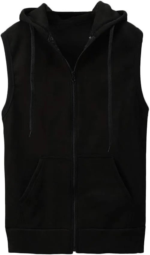 WENKOMG1 Hooded Vest for Men, Solid Sleeveless Waistcoat Soft Sports Jacket Slim Shirt with Pocket Zipper Blouse