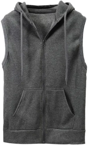 WENKOMG1 Hooded Vest for Men, Solid Sleeveless Waistcoat Soft Sports Jacket Slim Shirt with Pocket Zipper Blouse