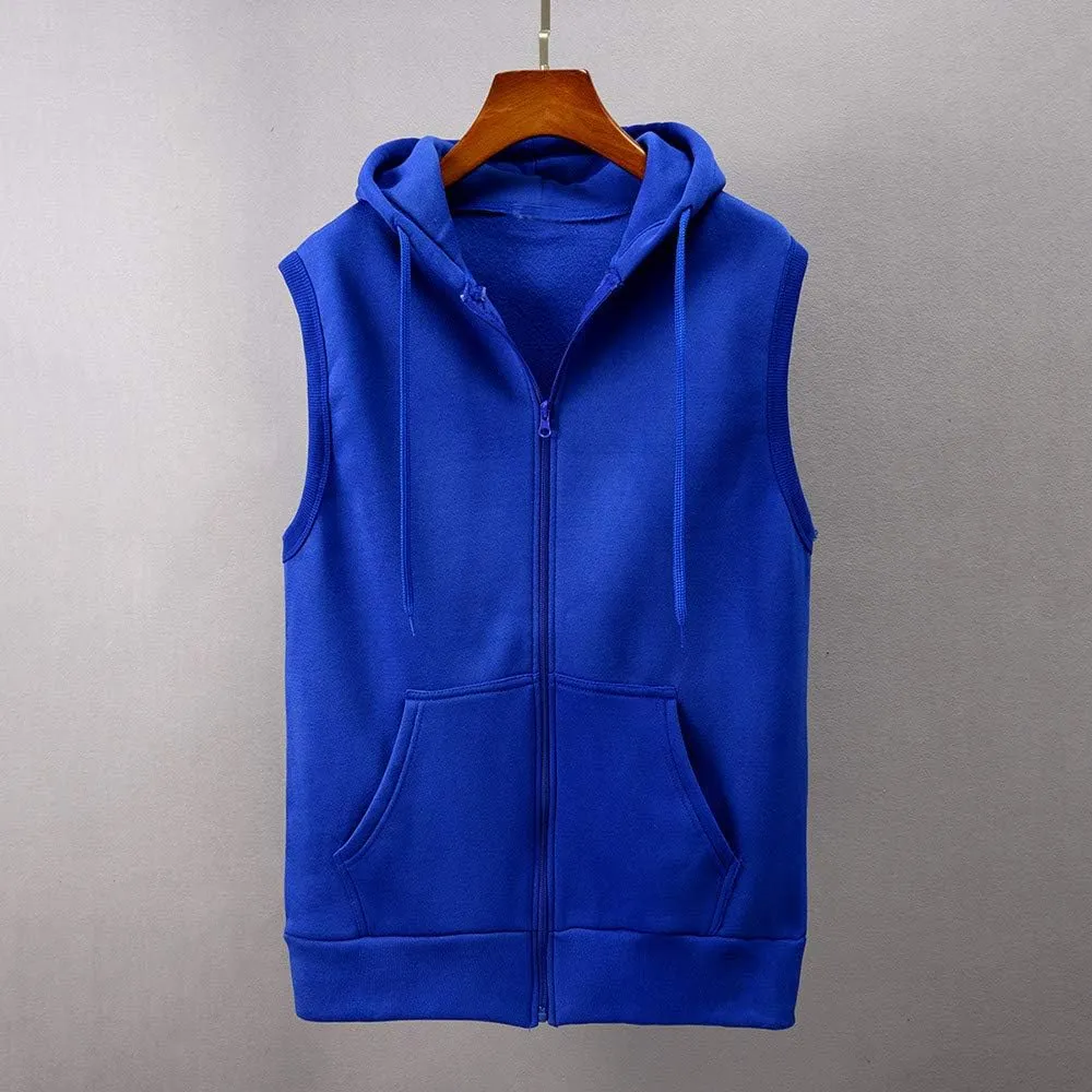 WENKOMG1 Hooded Vest for Men, Solid Sleeveless Waistcoat Soft Sports Jacket Slim Shirt with Pocket Zipper Blouse