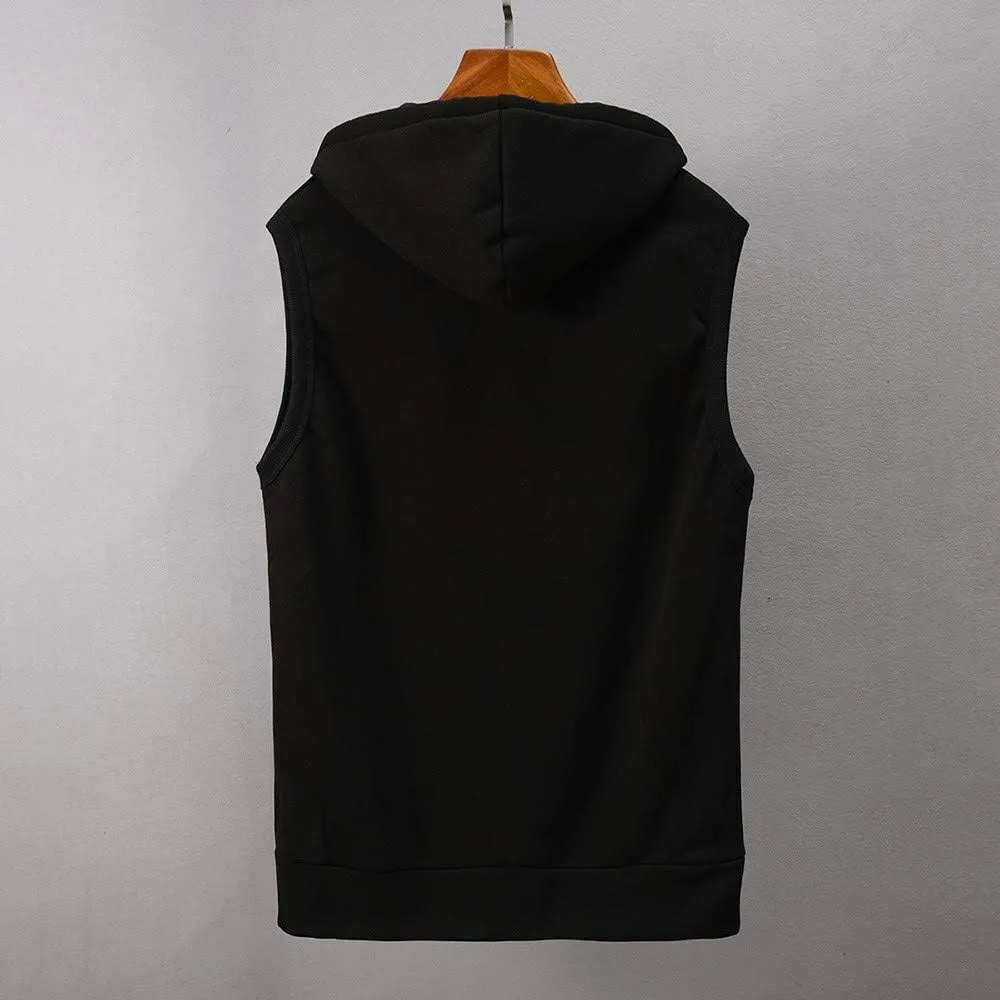 WENKOMG1 Hooded Vest for Men, Solid Sleeveless Waistcoat Soft Sports Jacket Slim Shirt with Pocket Zipper Blouse