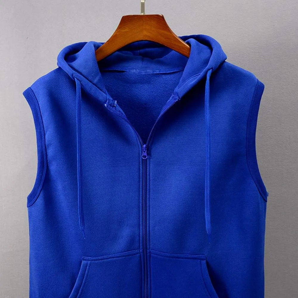 WENKOMG1 Hooded Vest for Men, Solid Sleeveless Waistcoat Soft Sports Jacket Slim Shirt with Pocket Zipper Blouse