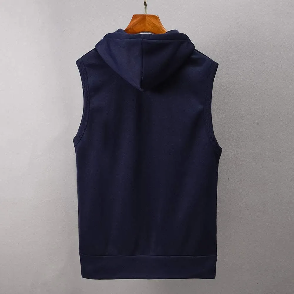 WENKOMG1 Hooded Vest for Men, Solid Sleeveless Waistcoat Soft Sports Jacket Slim Shirt with Pocket Zipper Blouse