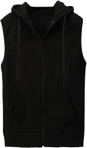 WENKOMG1 Hooded Vest for Men, Solid Sleeveless Waistcoat Soft Sports Jacket Slim Shirt with Pocket Zipper Blouse