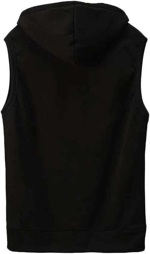 WENKOMG1 Hooded Vest for Men, Solid Sleeveless Waistcoat Soft Sports Jacket Slim Shirt with Pocket Zipper Blouse