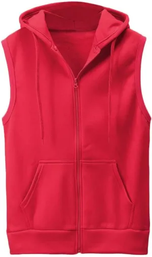 WENKOMG1 Hooded Vest for Men, Solid Sleeveless Waistcoat Soft Sports Jacket Slim Shirt with Pocket Zipper Blouse