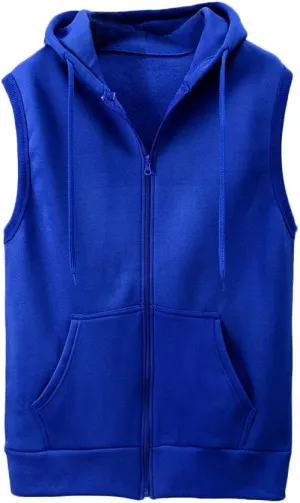 WENKOMG1 Hooded Vest for Men, Solid Sleeveless Waistcoat Soft Sports Jacket Slim Shirt with Pocket Zipper Blouse
