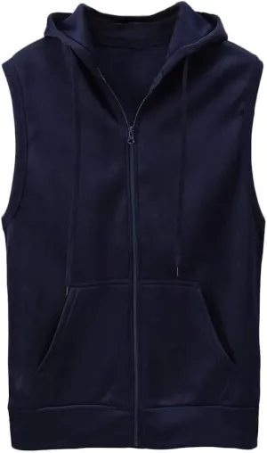 WENKOMG1 Hooded Vest for Men, Solid Sleeveless Waistcoat Soft Sports Jacket Slim Shirt with Pocket Zipper Blouse