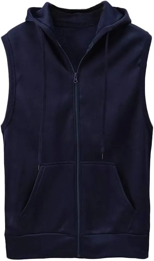 WENKOMG1 Hooded Vest for Men, Solid Sleeveless Waistcoat Soft Sports Jacket Slim Shirt with Pocket Zipper Blouse