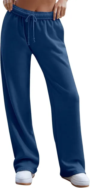 Wide Leg Sweatpants Women Baggy Y2k High Waisted Athletic Jogger Pants Solid Color Casual Cargo Pants with Pockets