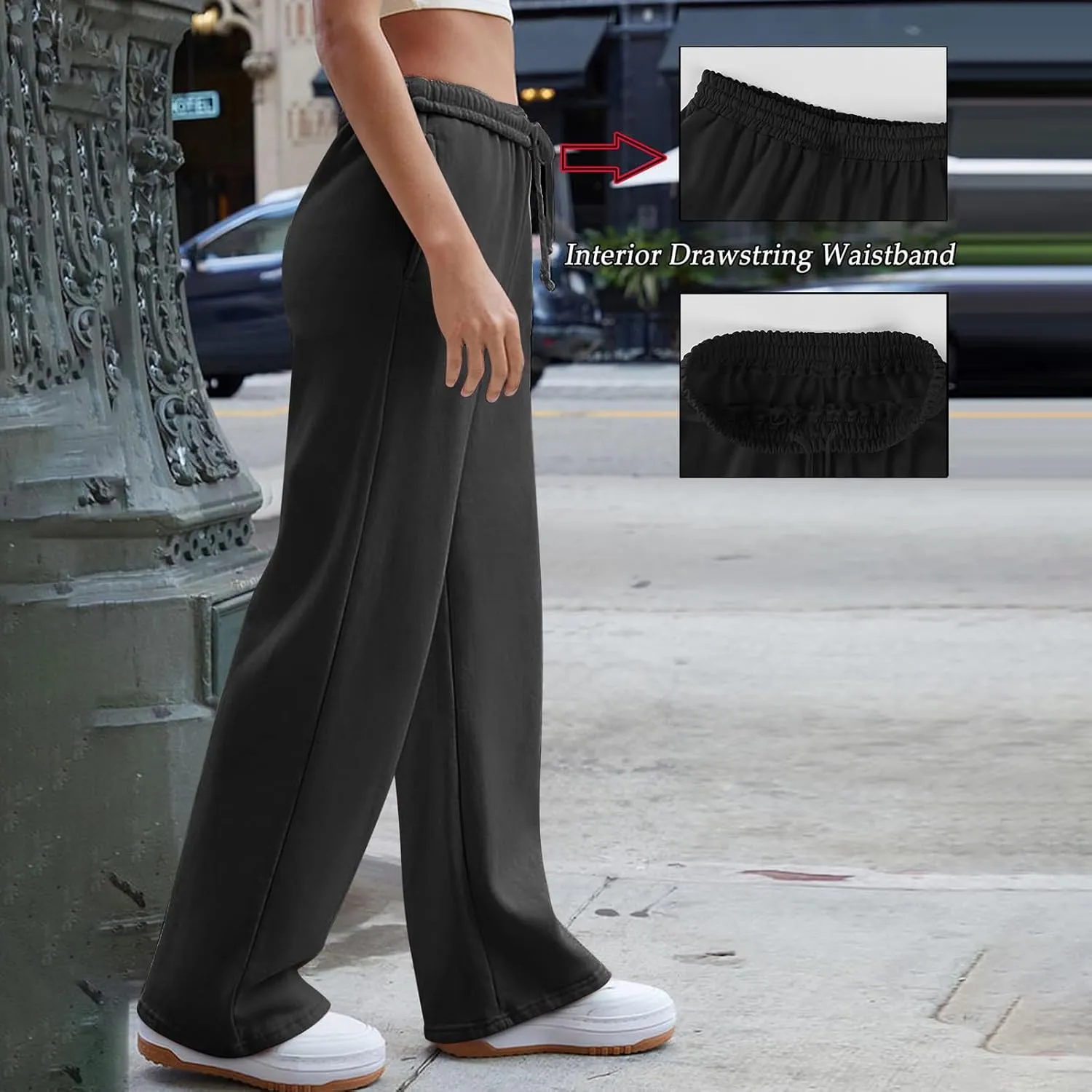Wide Leg Sweatpants Women Baggy Y2k High Waisted Athletic Jogger Pants Solid Color Casual Cargo Pants with Pockets