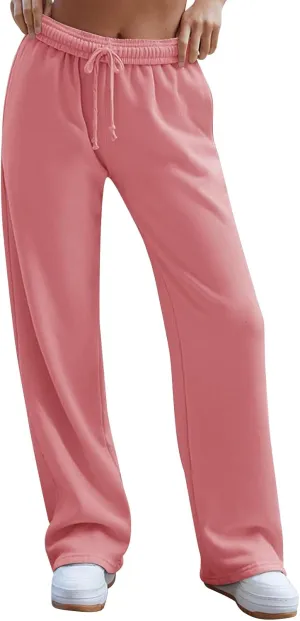 Wide Leg Sweatpants Women Baggy Y2k High Waisted Athletic Jogger Pants Solid Color Casual Cargo Pants with Pockets