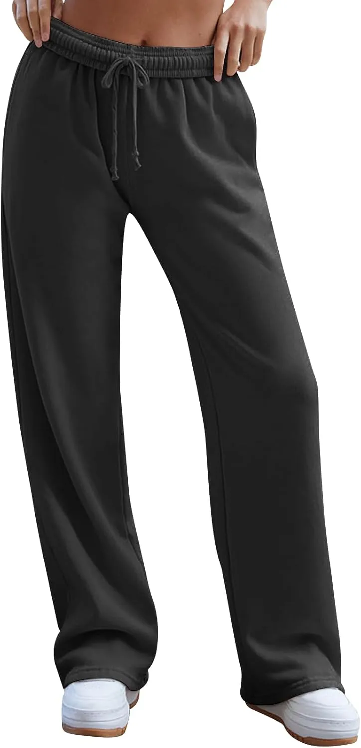 Wide Leg Sweatpants Women Baggy Y2k High Waisted Athletic Jogger Pants Solid Color Casual Cargo Pants with Pockets