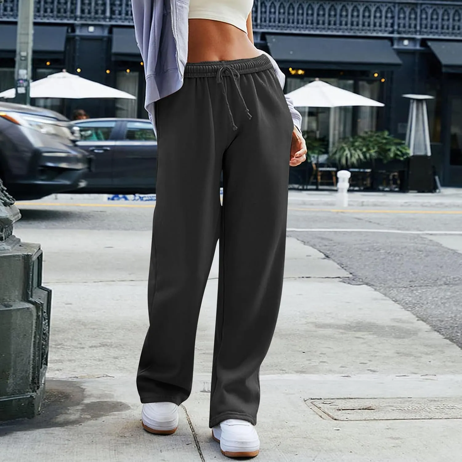 Wide Leg Sweatpants Women Baggy Y2k High Waisted Athletic Jogger Pants Solid Color Casual Cargo Pants with Pockets
