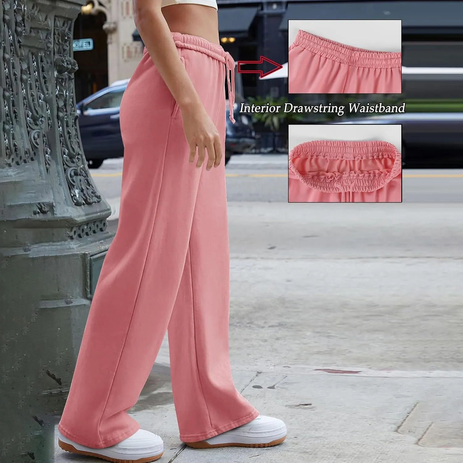 Wide Leg Sweatpants Women Baggy Y2k High Waisted Athletic Jogger Pants Solid Color Casual Cargo Pants with Pockets