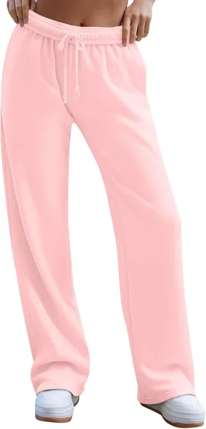 Wide Leg Sweatpants Women Baggy Y2k High Waisted Athletic Jogger Pants Solid Color Casual Cargo Pants with Pockets