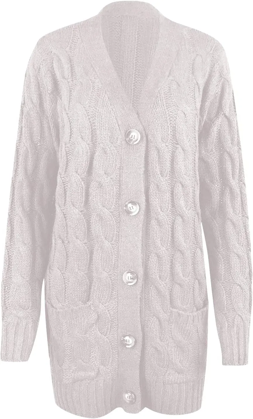 Winter Coats for Women 2025 Cable Knit Long Sleeve Sweaters Button Down Fall Outwear Coat Comfy Open Front Cardigan