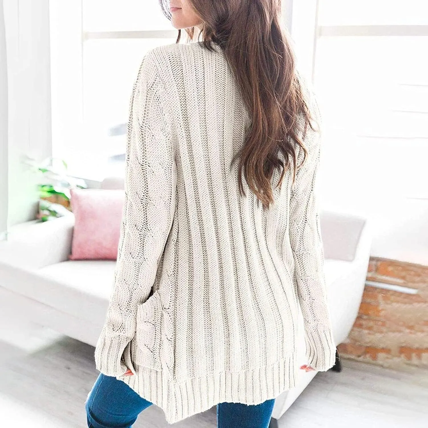 Winter Coats for Women 2025 Cable Knit Long Sleeve Sweaters Button Down Fall Outwear Coat Comfy Open Front Cardigan