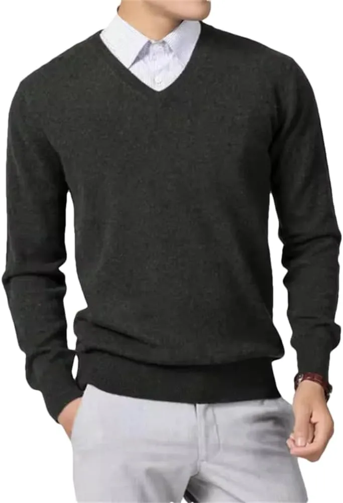 Winter Men's Cashmere Blend Sweater Classic V-Neck Pullover Sweater Business Casual Sweater