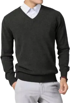 Winter Men's Cashmere Blend Sweater Classic V-Neck Pullover Sweater Business Casual Sweater