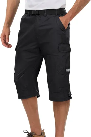 Wjnvfioo 3/4 Long Shorts Men's Tactical Capri Pants Multi Pocket Summer Work Cargo Pants Below Knee Length Shorts